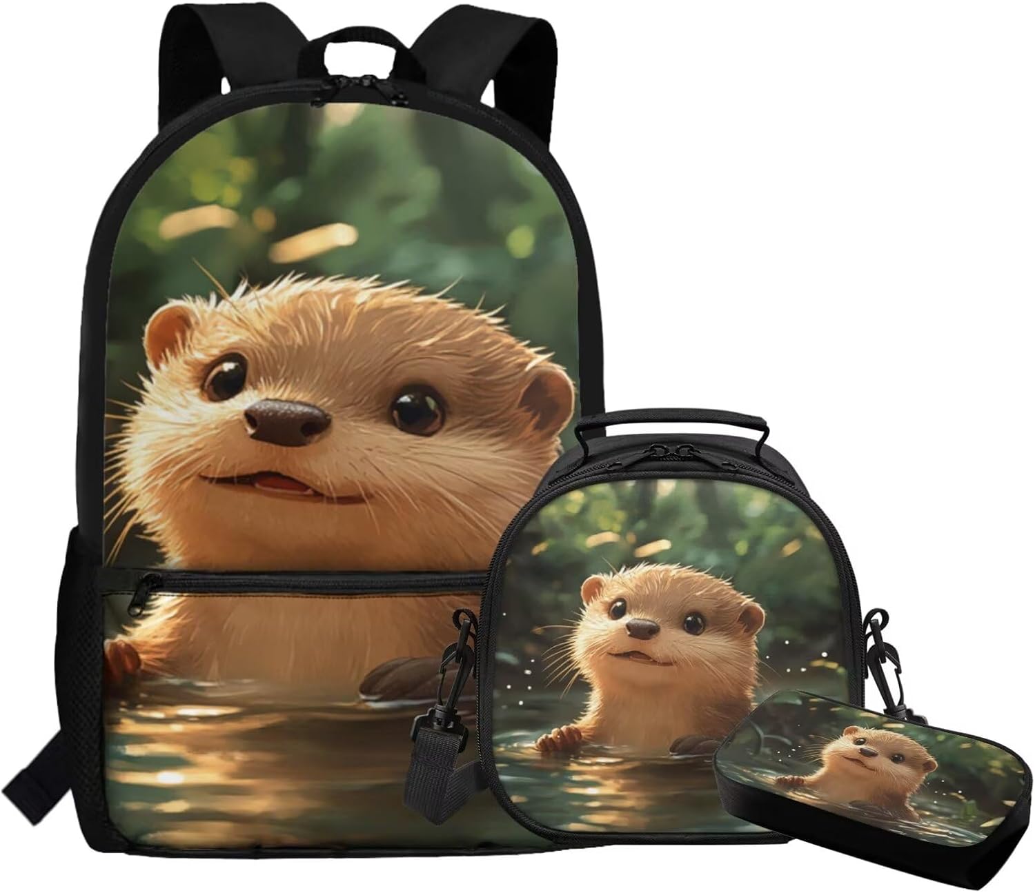 Gomyblomy Kawaii Otter Backpack for Girls 8-10 with Lunch Box Set of 3 Elementary School Backpack for Girls 10-12 Years Old Lightweight Kids School Bookbag Pencil Case Travel Rucksack - Image 5
