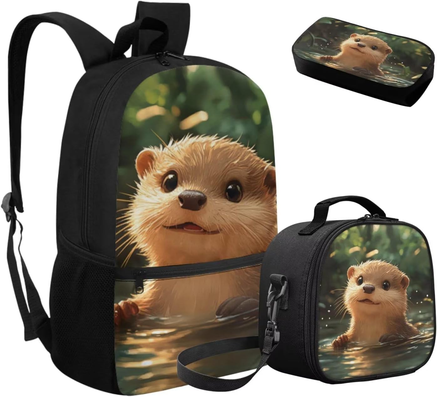 Gomyblomy Kawaii Otter Backpack for Girls 8-10 with Lunch Box Set of 3 Elementary School Backpack for Girls 10-12 Years Old Lightweight Kids School Bookbag Pencil Case Travel Rucksack - Image 7