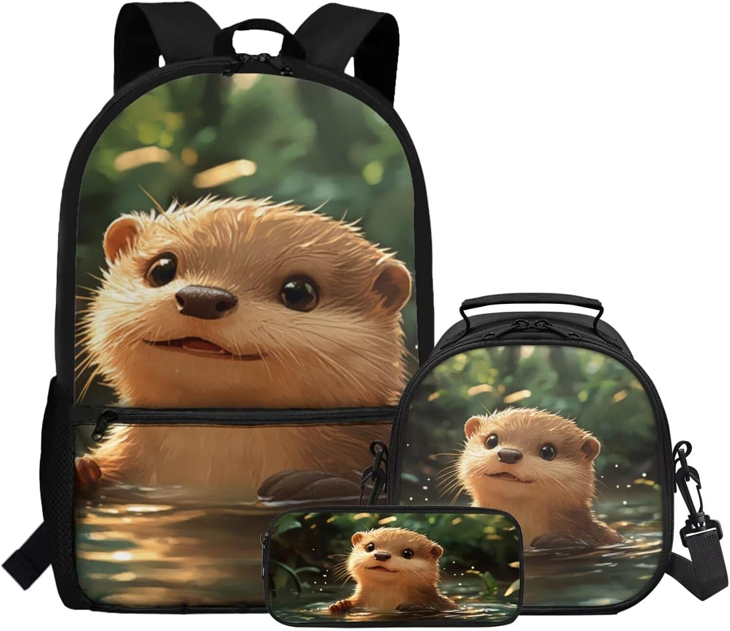 Gomyblomy Kawaii Otter Backpack for Girls 8-10 with Lunch Box Set of 3 Elementary School Backpack for Girls 10-12 Years Old Lightweight Kids School Bookbag Pencil Case Travel Rucksack - Image 6