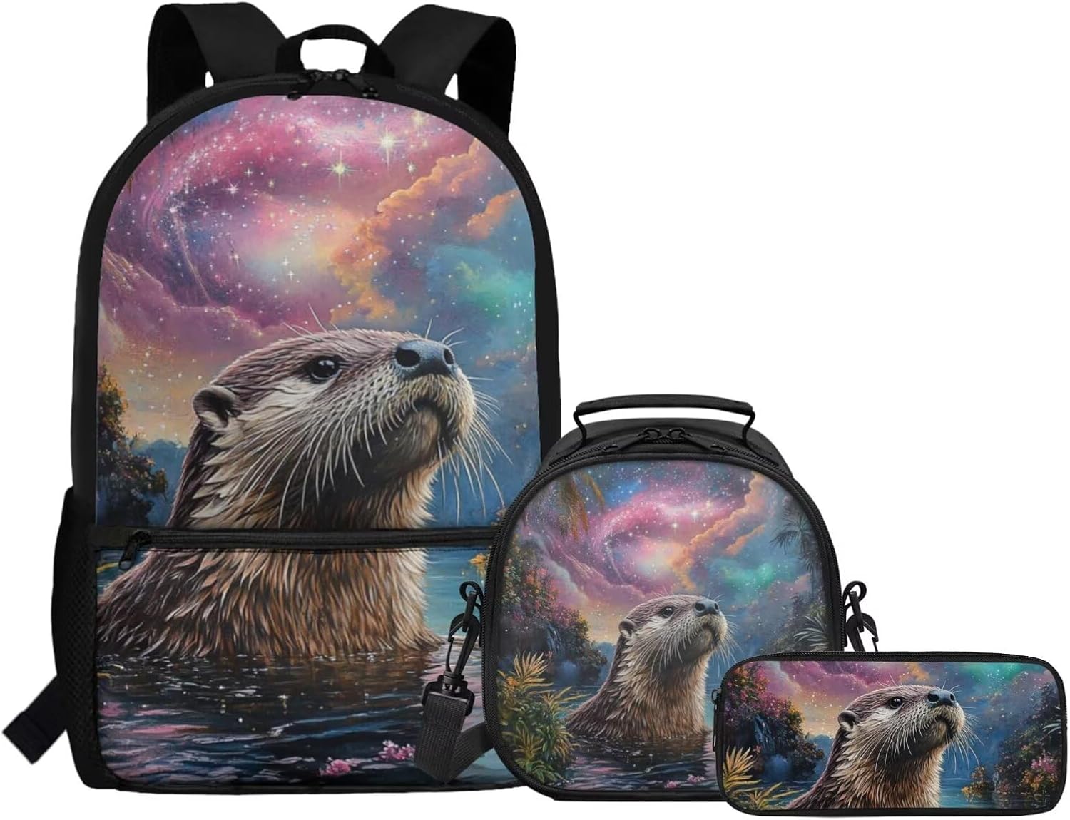 Gomyblomy Kawaii Otter Backpack for Girls 8-10 with Lunch Box Set of 3 Elementary School Backpack for Girls 10-12 Years Old Lightweight Kids School Bookbag Pencil Case Travel Rucksack - Image 17