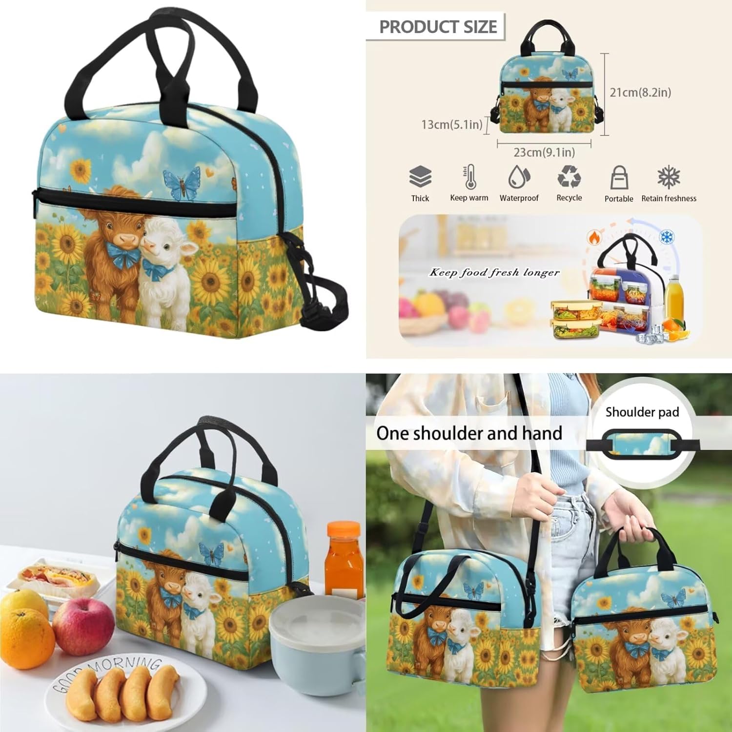 Gomyblomy Lamb Highland Cow Backpack for Girls 6-8 Kawaii Kids Bookbag with Lunch Box for Elementary Kindergarten Cute Backpack for School Girls Lightweight 3 Piece Kids School Bag - Image 6