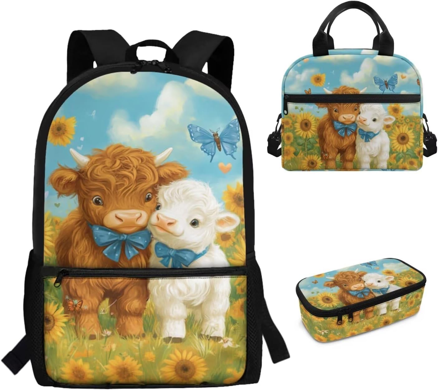 Gomyblomy Lamb Highland Cow Backpack for Girls 6-8 Kawaii Kids Bookbag with Lunch Box for Elementary Kindergarten Cute Backpack for School Girls Lightweight 3 Piece Kids School Bag - Image 4