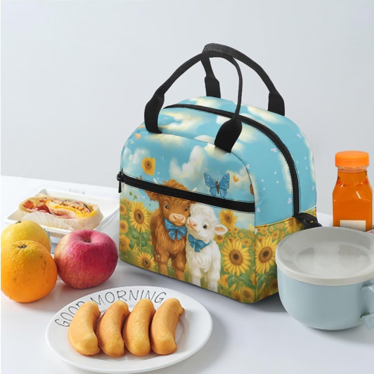 Gomyblomy Lamb Highland Cow Backpack for Girls 6-8 Kawaii Kids Bookbag with Lunch Box for Elementary Kindergarten Cute Backpack for School Girls Lightweight 3 Piece Kids School Bag - Image 2