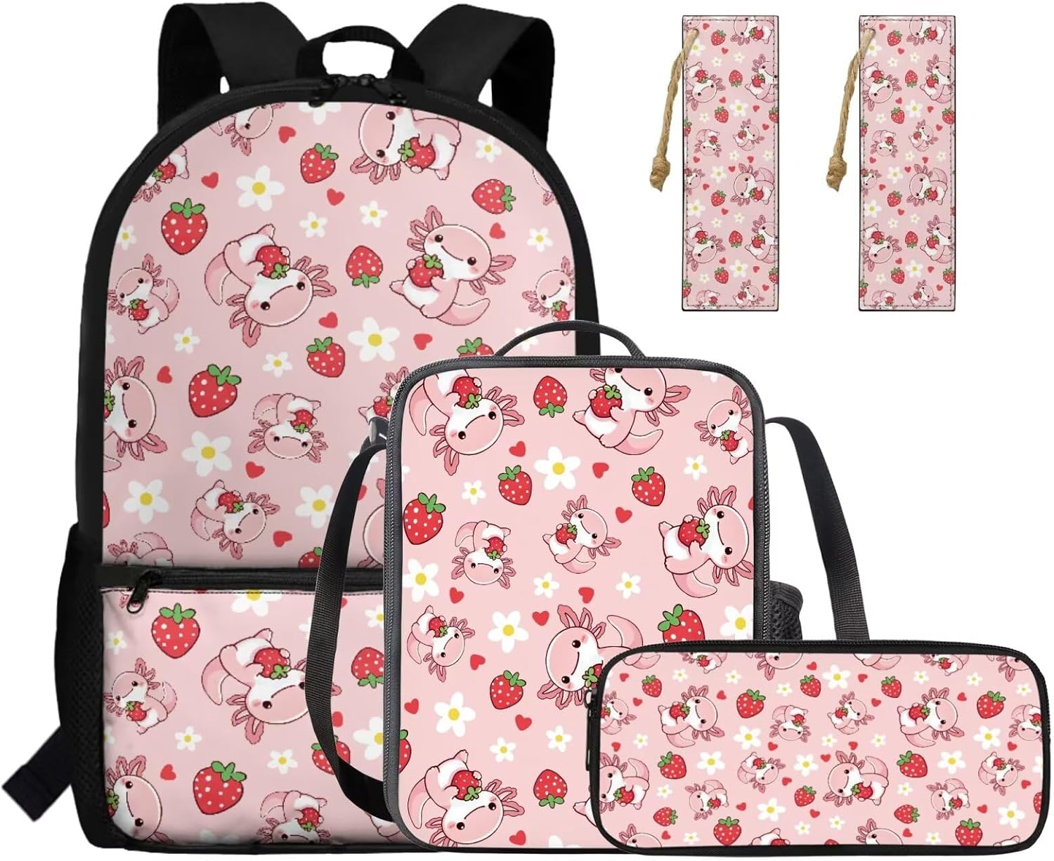 Gomyblomy Strawberry Cow Backpack for Girls 6-8 8-10 Kawaii Pink School Bag for Girls 4 in1 Set Kids Bookbag with Lunch Box Pencil Case Bookmarks for Elementary Kindergarten Cute Book Bags - Image 28