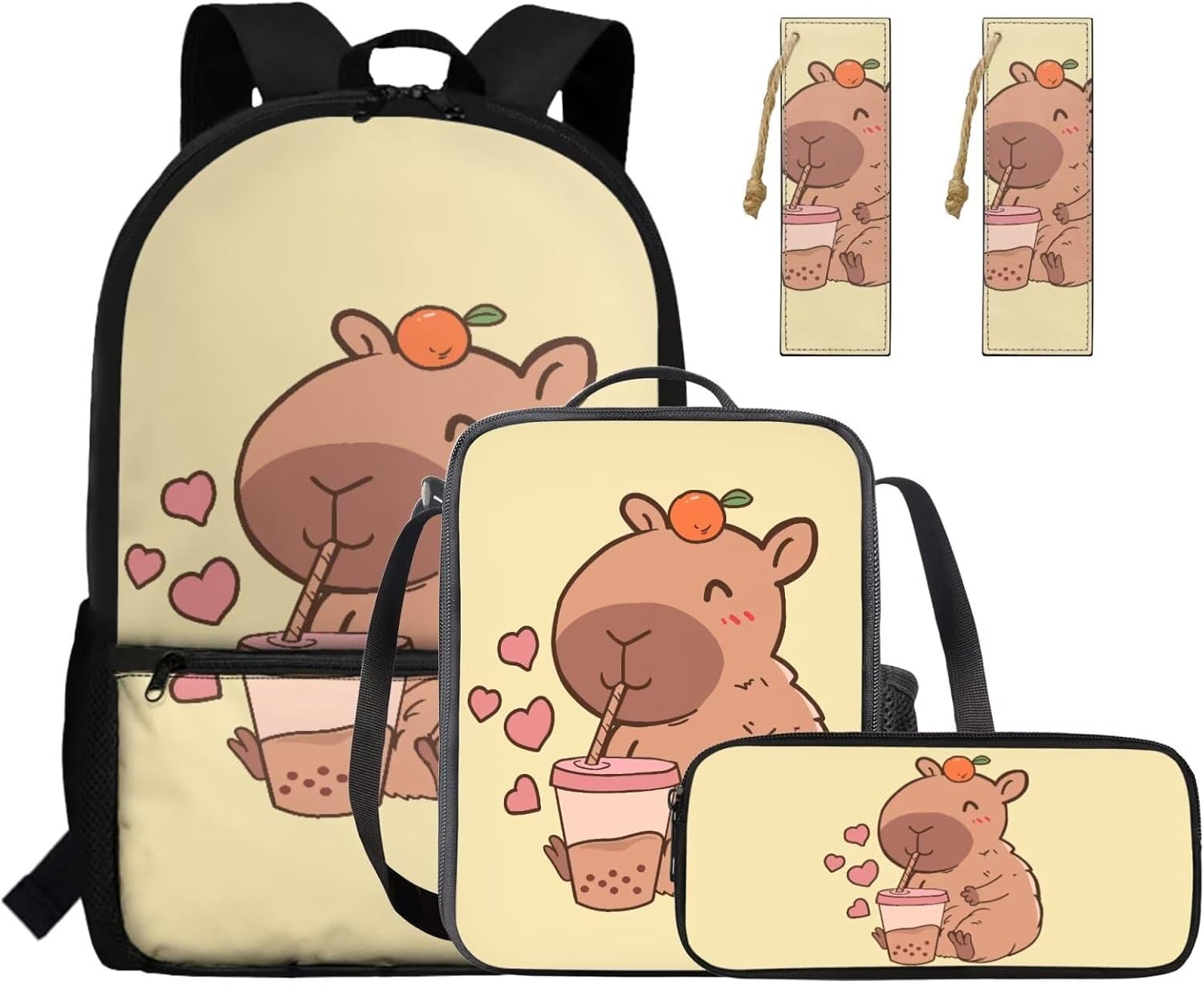 Gomyblomy Strawberry Cow Backpack for Girls 6-8 8-10 Kawaii Pink School Bag for Girls 4 in1 Set Kids Bookbag with Lunch Box Pencil Case Bookmarks for Elementary Kindergarten Cute Book Bags - Image 26