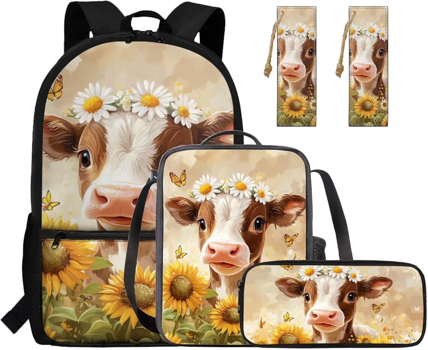 Gomyblomy Strawberry Cow Backpack for Girls 6-8 8-10 Kawaii Pink School Bag for Girls 4 in1 Set Kids Bookbag with Lunch Box Pencil Case Bookmarks for Elementary Kindergarten Cute Book Bags - Image 16