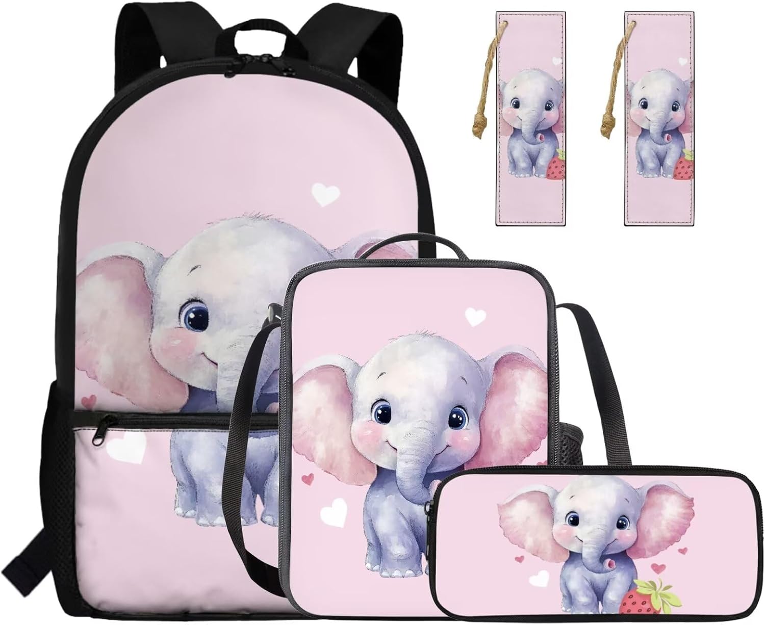Gomyblomy Strawberry Cow Backpack for Girls 6-8 8-10 Kawaii Pink School Bag for Girls 4 in1 Set Kids Bookbag with Lunch Box Pencil Case Bookmarks for Elementary Kindergarten Cute Book Bags - Image 18