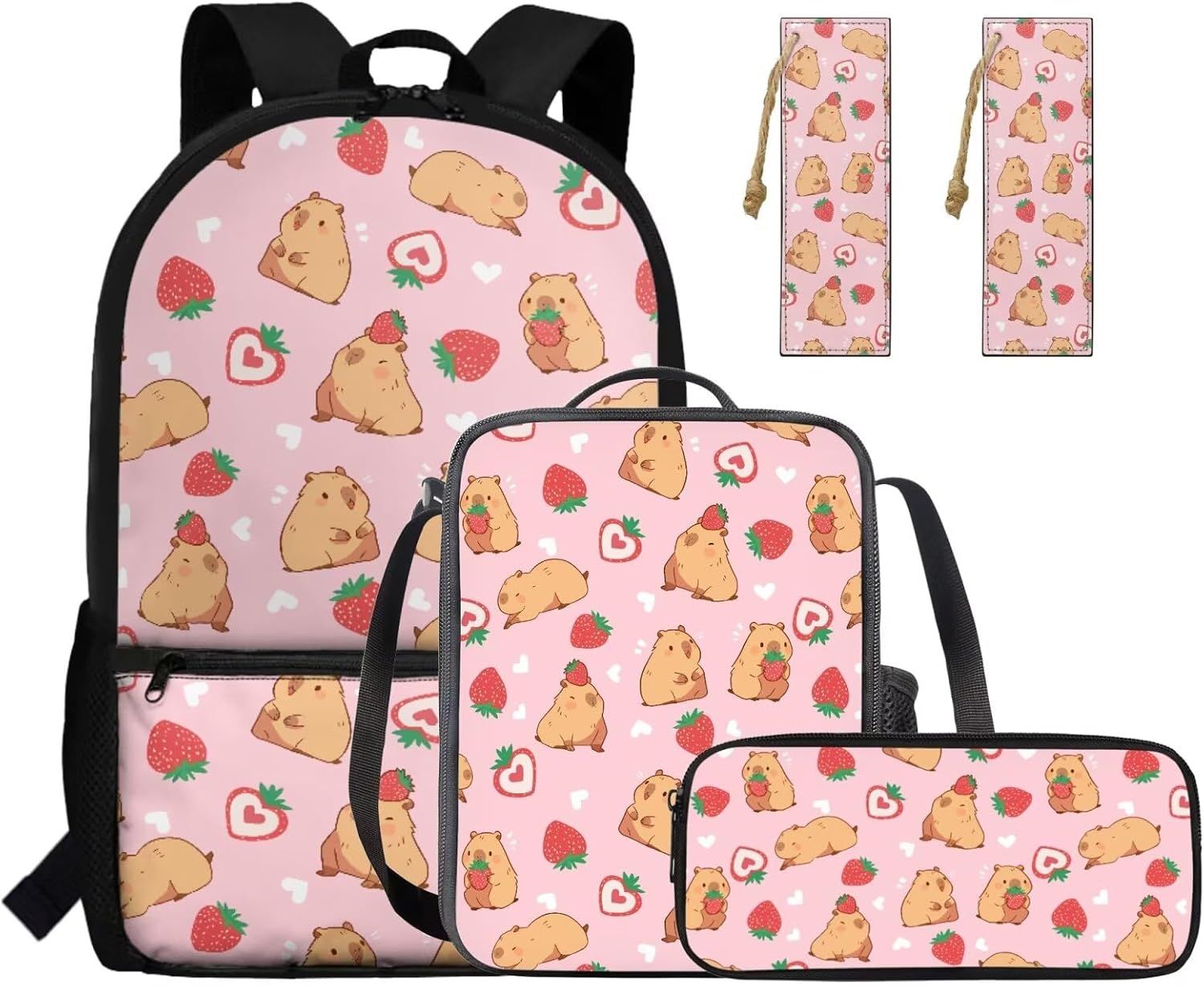 Gomyblomy Strawberry Cow Backpack for Girls 6-8 8-10 Kawaii Pink School Bag for Girls 4 in1 Set Kids Bookbag with Lunch Box Pencil Case Bookmarks for Elementary Kindergarten Cute Book Bags - Image 31
