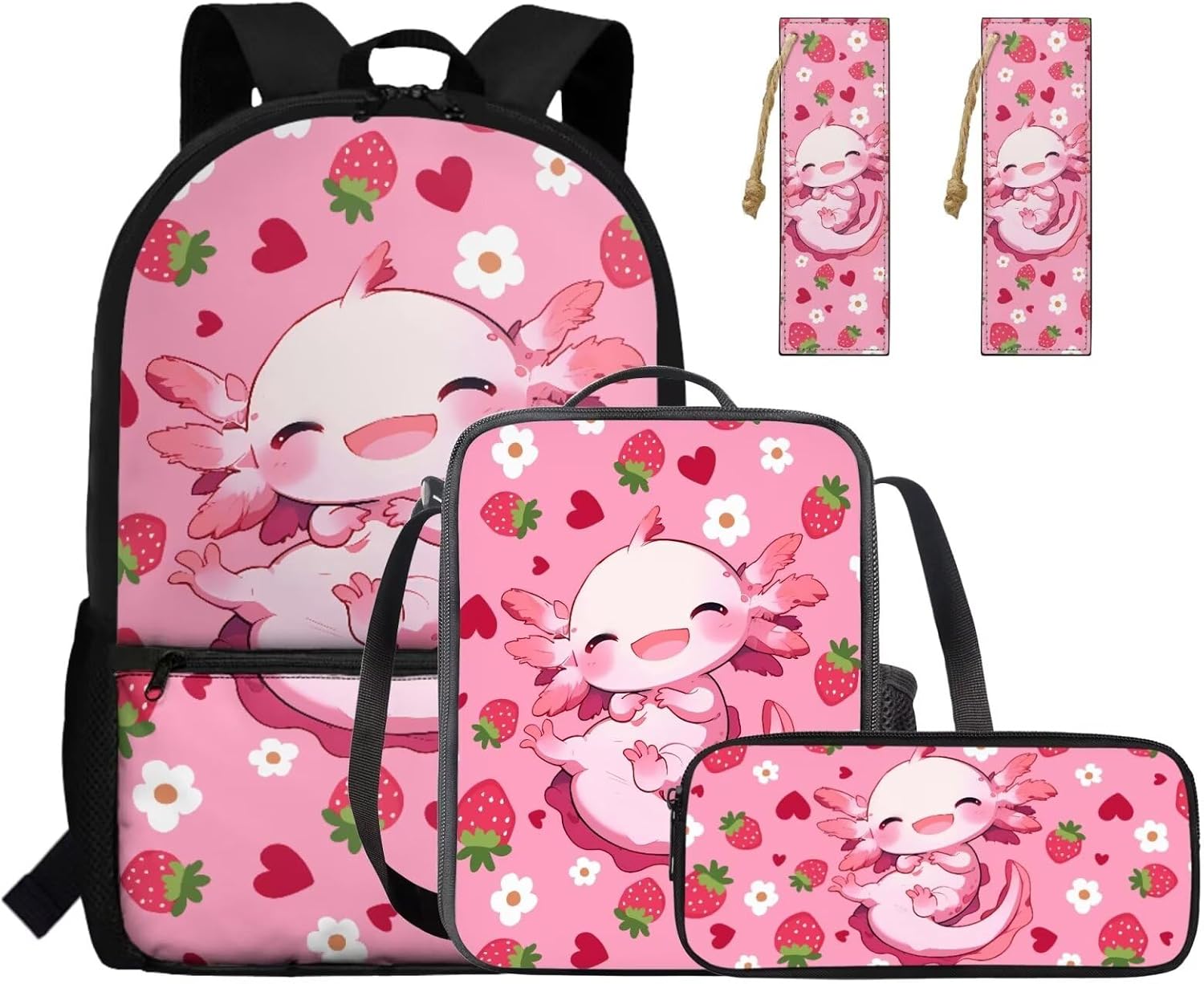 Gomyblomy Strawberry Cow Backpack for Girls 6-8 8-10 Kawaii Pink School Bag for Girls 4 in1 Set Kids Bookbag with Lunch Box Pencil Case Bookmarks for Elementary Kindergarten Cute Book Bags - Image 43