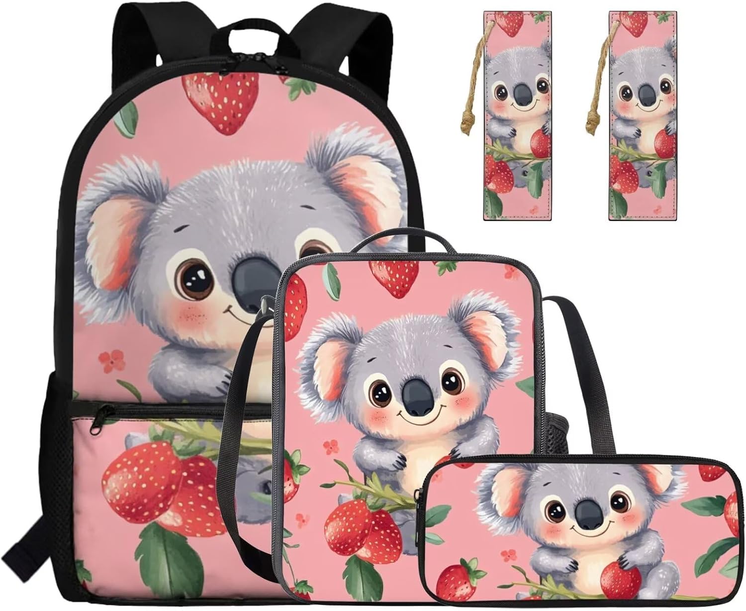 Gomyblomy Strawberry Cow Backpack for Girls 6-8 8-10 Kawaii Pink School Bag for Girls 4 in1 Set Kids Bookbag with Lunch Box Pencil Case Bookmarks for Elementary Kindergarten Cute Book Bags - Image 29