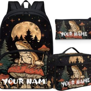 Howilath Mushroom Frog Backpack for Boys Kids Backpack with Lunch Box Aesthetic Pencil Case 3PCS Set 4th 5th 6th Grade Cute Bookbag 17 inch Kawaii School Bag with Name Customized
