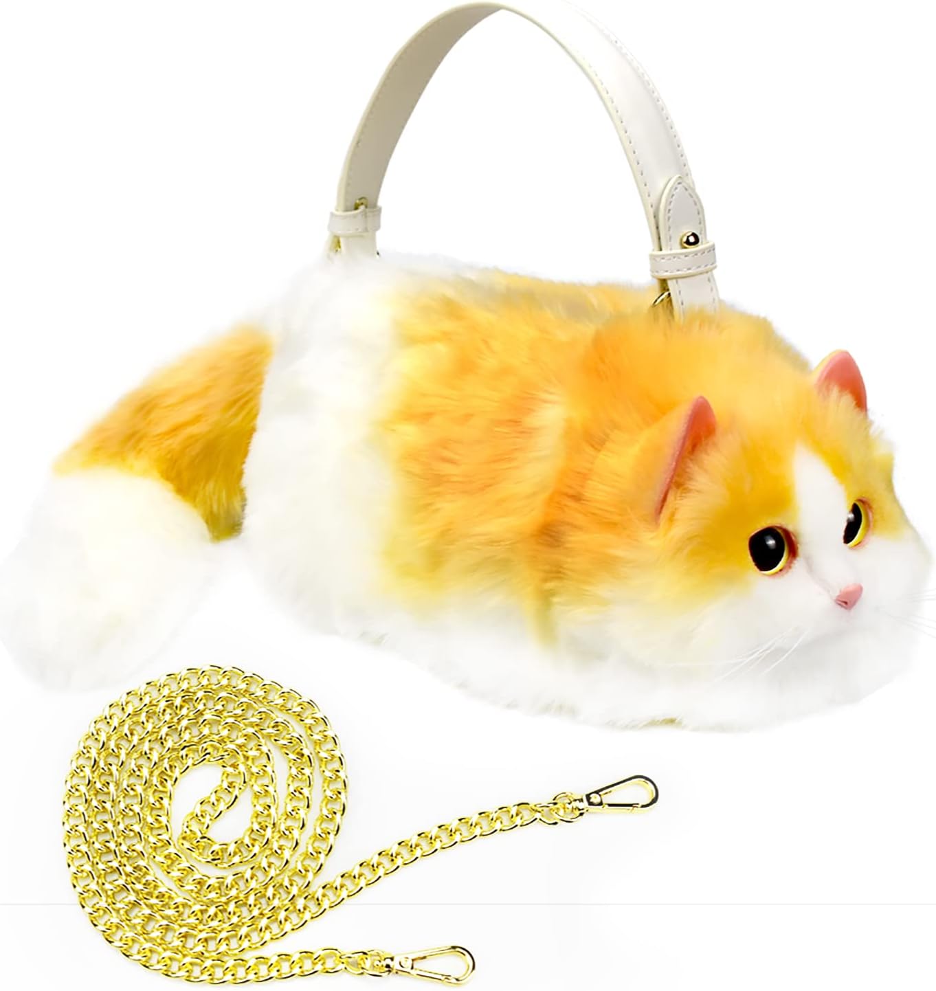 HUIJUFU Realistic Puffy Plush Cat Shaped Crossbody Handbag for Women - Image 15