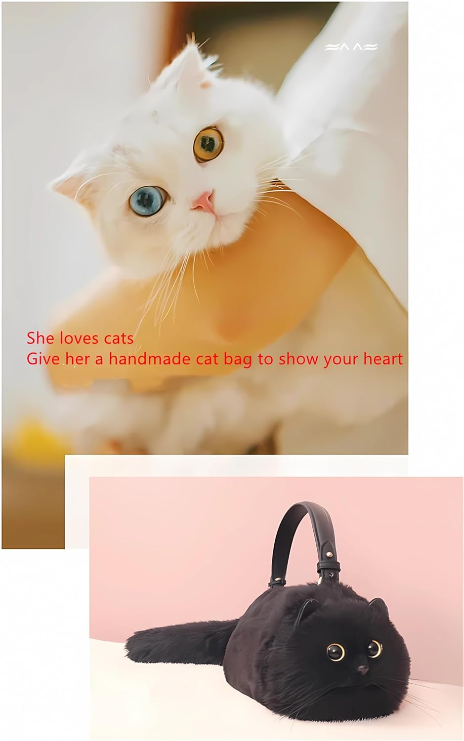 HUIJUFU Realistic Puffy Plush Cat Shaped Crossbody Handbag for Women - Image 9