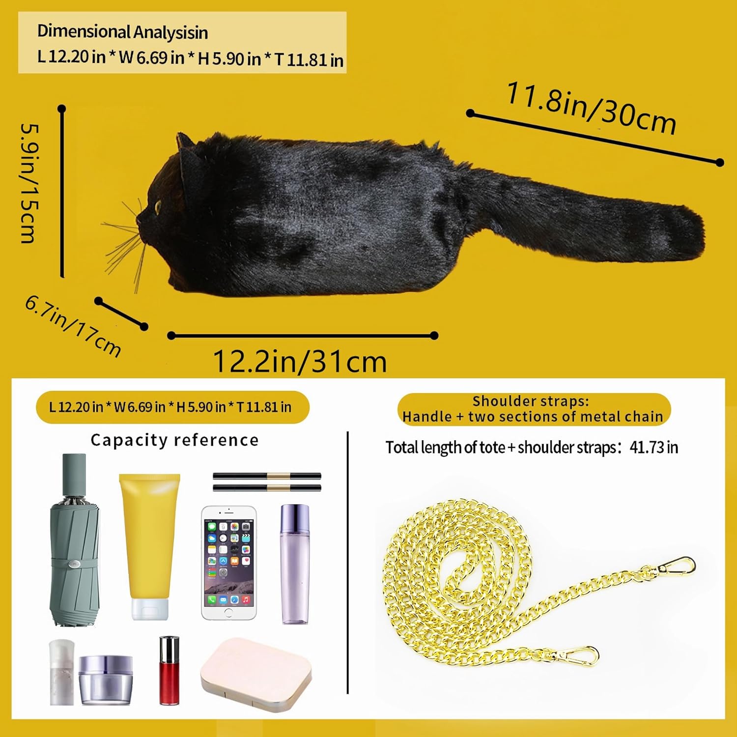 HUIJUFU Realistic Puffy Plush Cat Shaped Crossbody Handbag for Women - Image 2