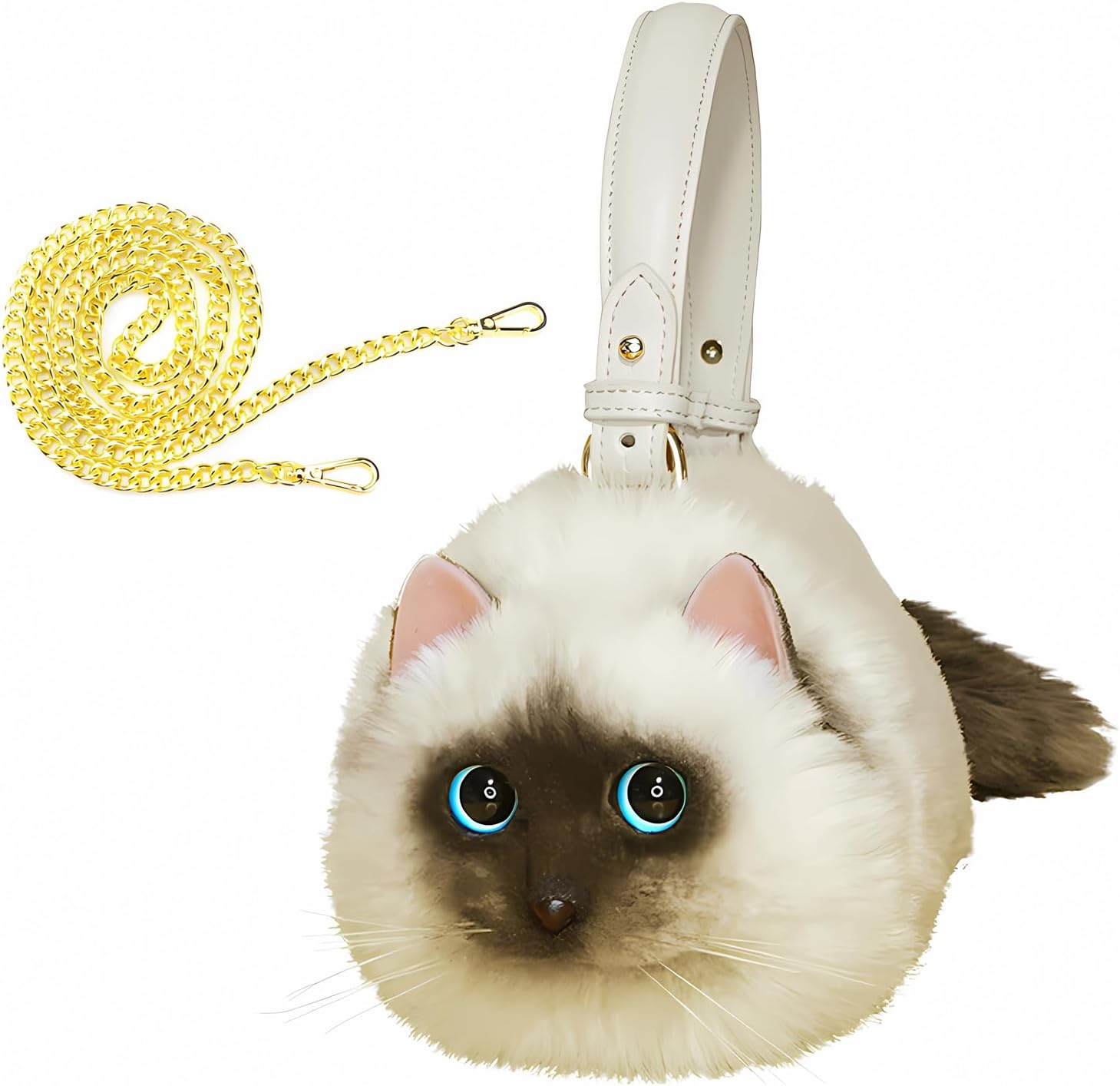 HUIJUFU Realistic Puffy Plush Cat Shaped Crossbody Handbag for Women - Image 11
