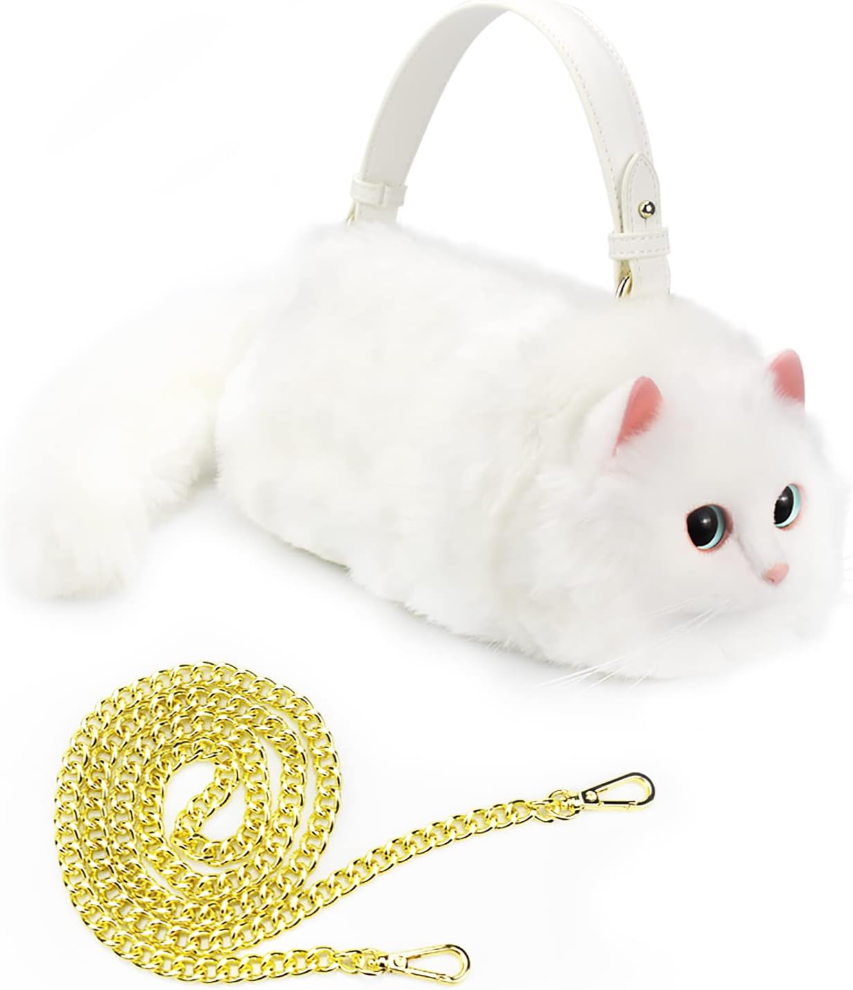 HUIJUFU Realistic Puffy Plush Cat Shaped Crossbody Handbag for Women - Image 10
