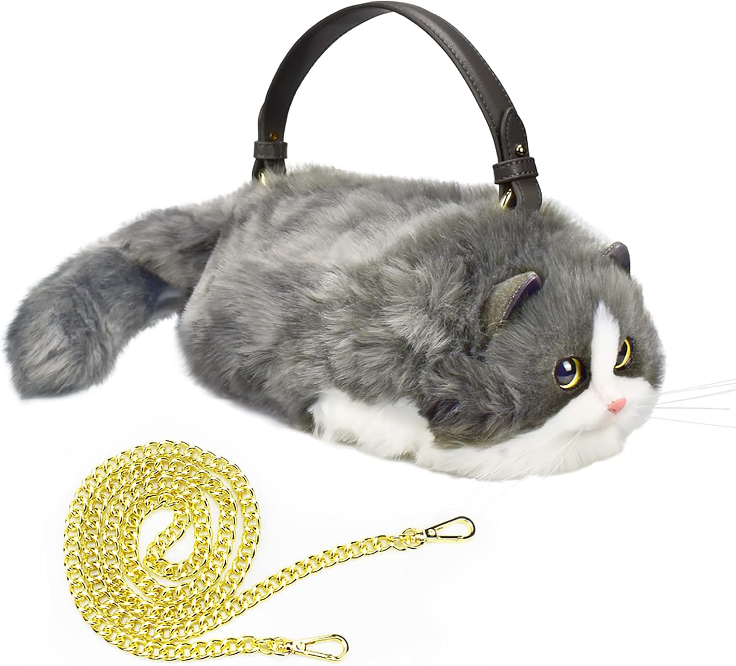 HUIJUFU Realistic Puffy Plush Cat Shaped Crossbody Handbag for Women - Image 14