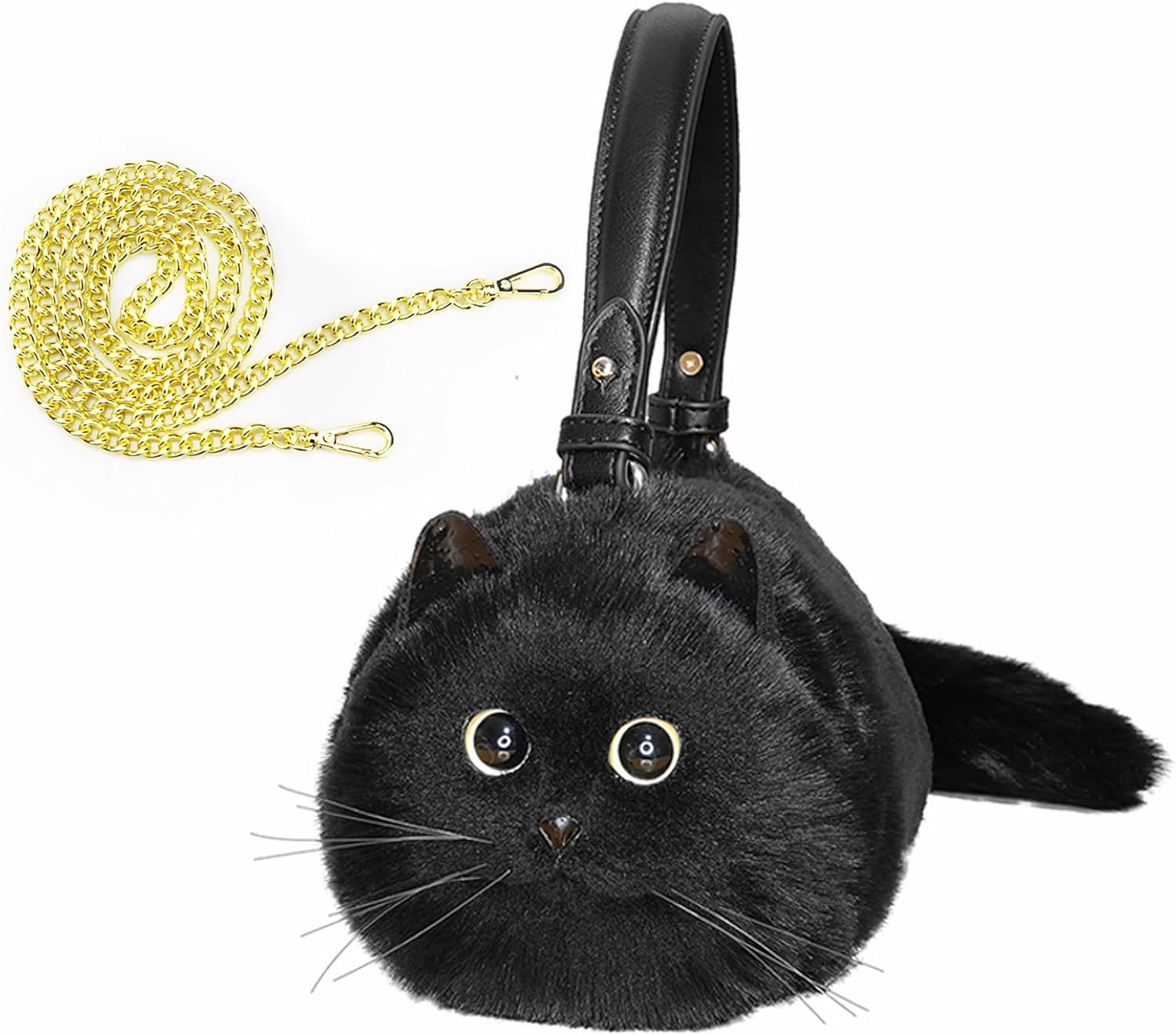 HUIJUFU Realistic Puffy Plush Cat Shaped Crossbody Handbag for Women