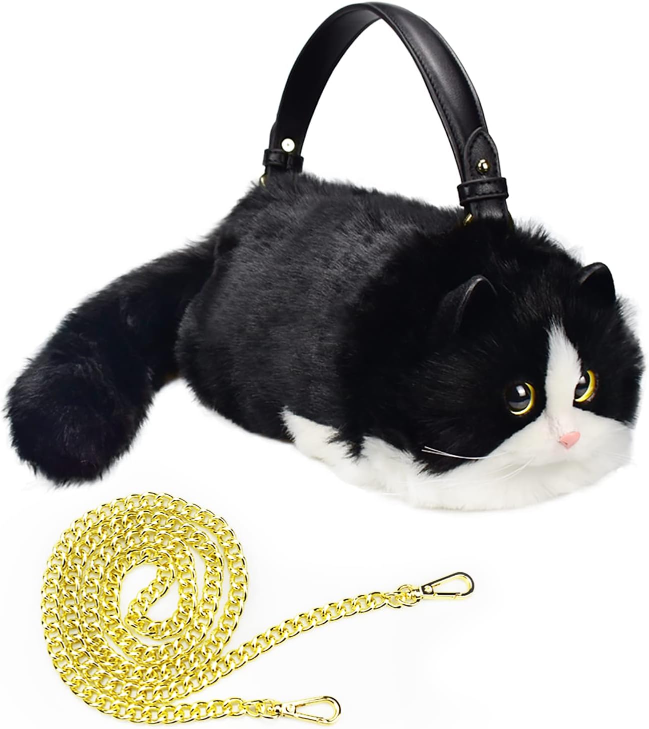 HUIJUFU Realistic Puffy Plush Cat Shaped Crossbody Handbag for Women - Image 13