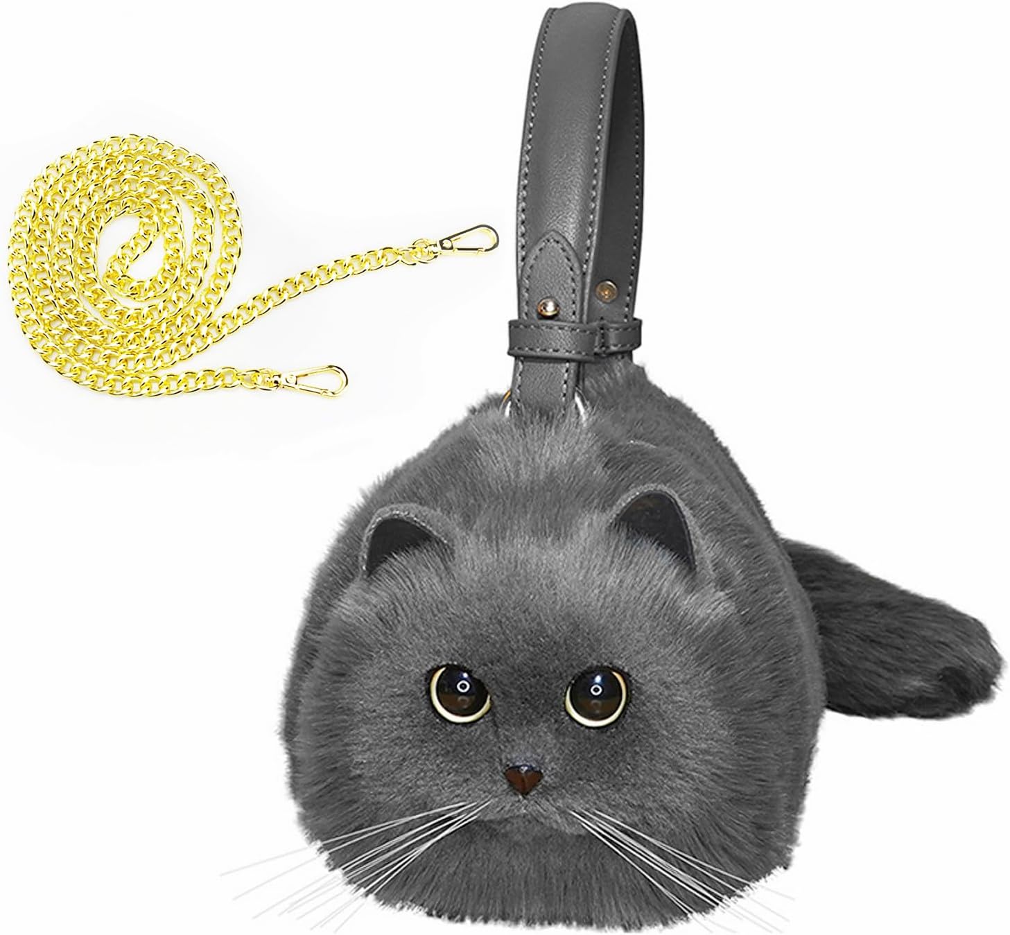 HUIJUFU Realistic Puffy Plush Cat Shaped Crossbody Handbag for Women - Image 17