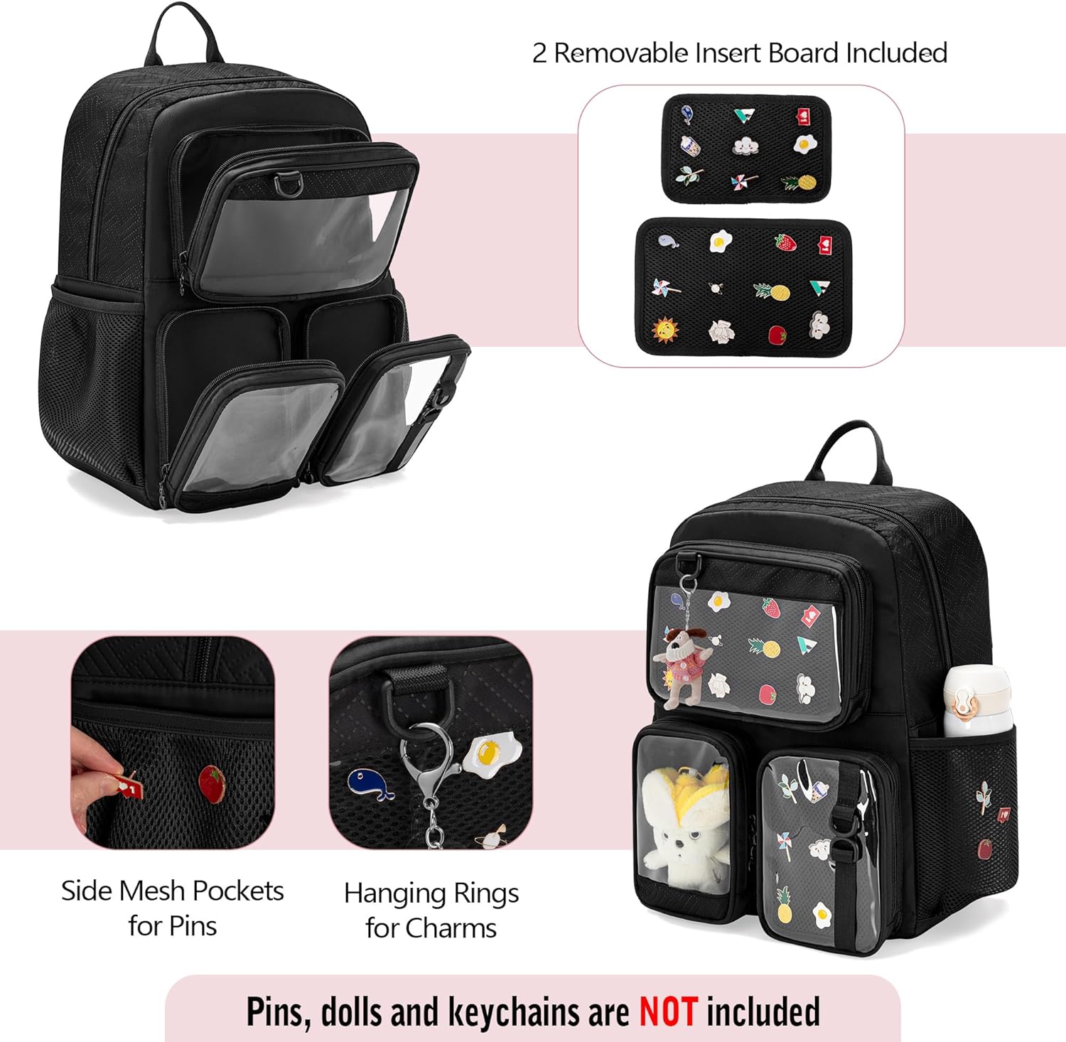 Ita Bag Pin Display Backpack with Inserts for Pins, Kawaii Aesthetic Backpack with Laptop Sleeve for Cosplay and Concert - Image 6