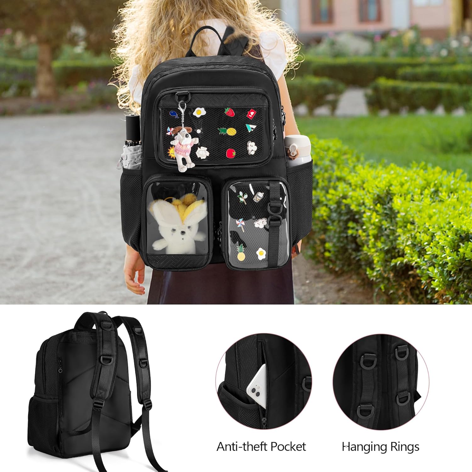 Ita Bag Pin Display Backpack with Inserts for Pins, Kawaii Aesthetic Backpack with Laptop Sleeve for Cosplay and Concert - Image 8