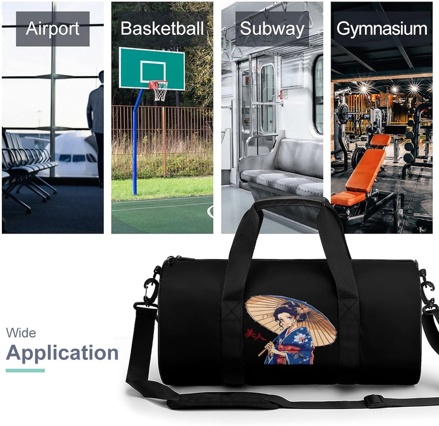 Japanese Kawaii Geisha Girl Gym Bag Lightweight Carry On Duffel Bag Athletic Sports Travel Bag Weekender Bag for Men Women - Image 4
