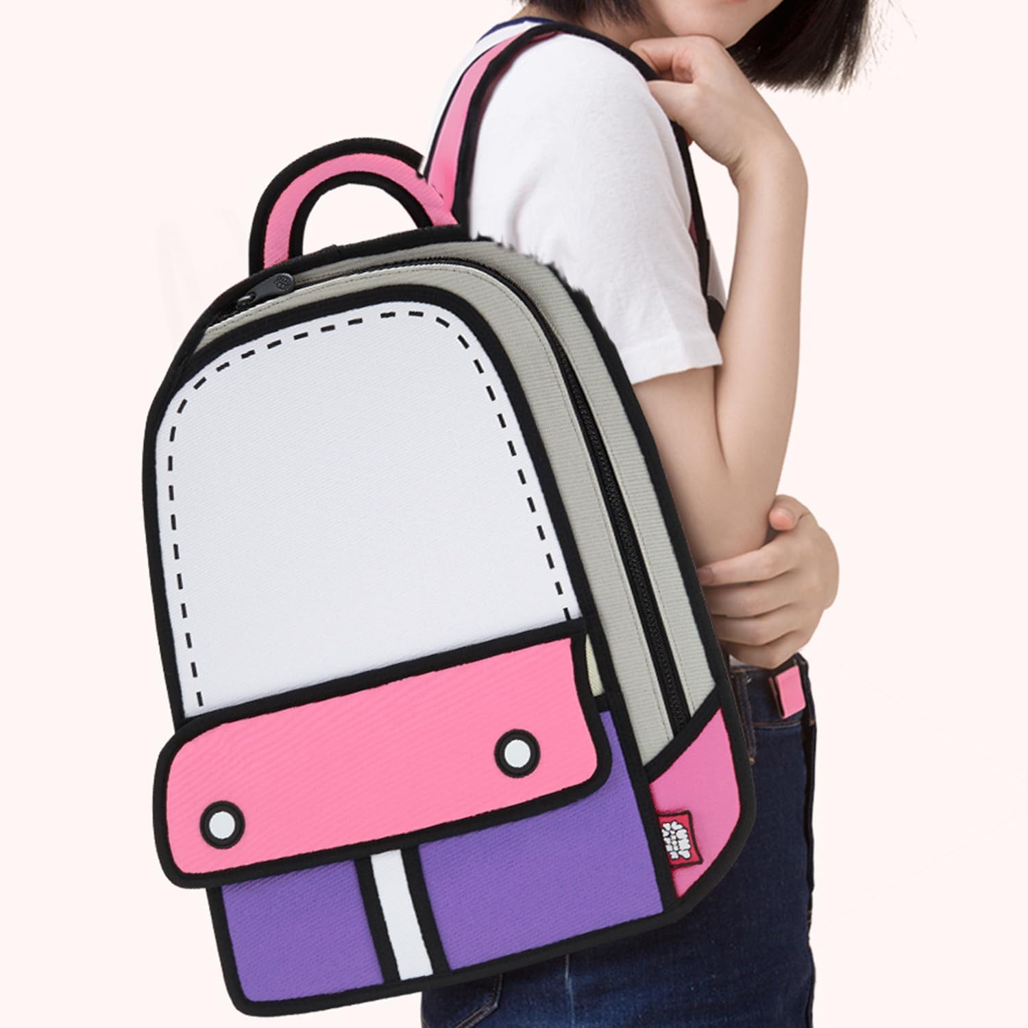 JUMPFROMPAPER 2D Cartoon Backpack (Adventure), Fun Novelty Backpacks Bags for Adults and Senior Year, Carries Laptop and Essentials for Travel (Pink) - Image 6