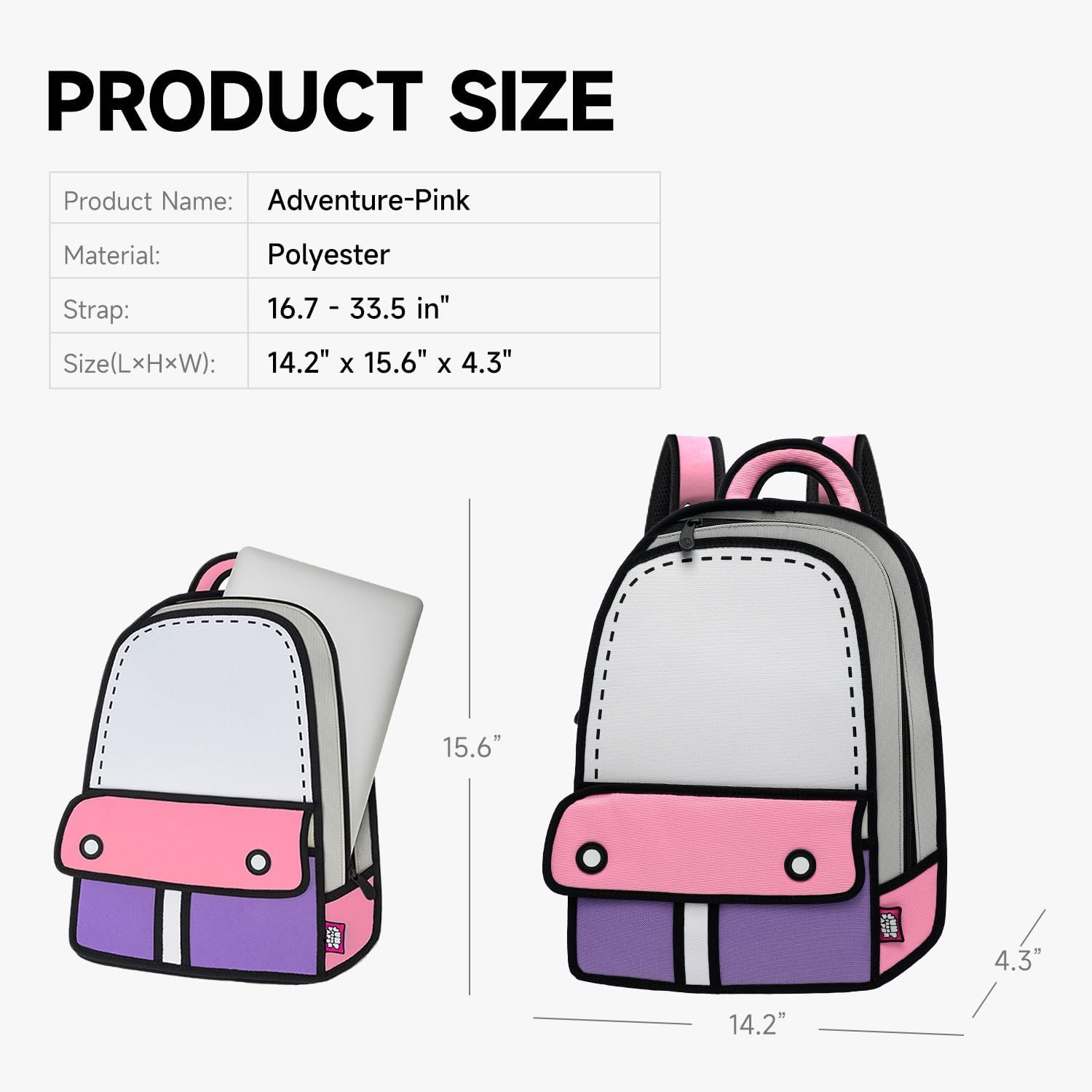 JUMPFROMPAPER 2D Cartoon Backpack (Adventure), Fun Novelty Backpacks Bags for Adults and Senior Year, Carries Laptop and Essentials for Travel (Pink) - Image 4