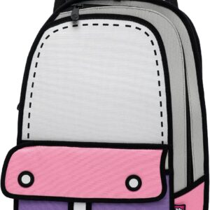 JUMPFROMPAPER 2D Cartoon Backpack (Adventure), Fun Novelty Backpacks Bags for Adults and Senior Year, Carries Laptop and Essentials for Travel (Pink)