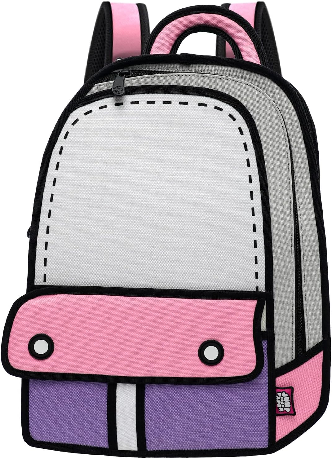 JUMPFROMPAPER 2D Cartoon Backpack (Adventure), Fun Novelty Backpacks Bags for Adults and Senior Year, Carries Laptop and Essentials for Travel (Pink)