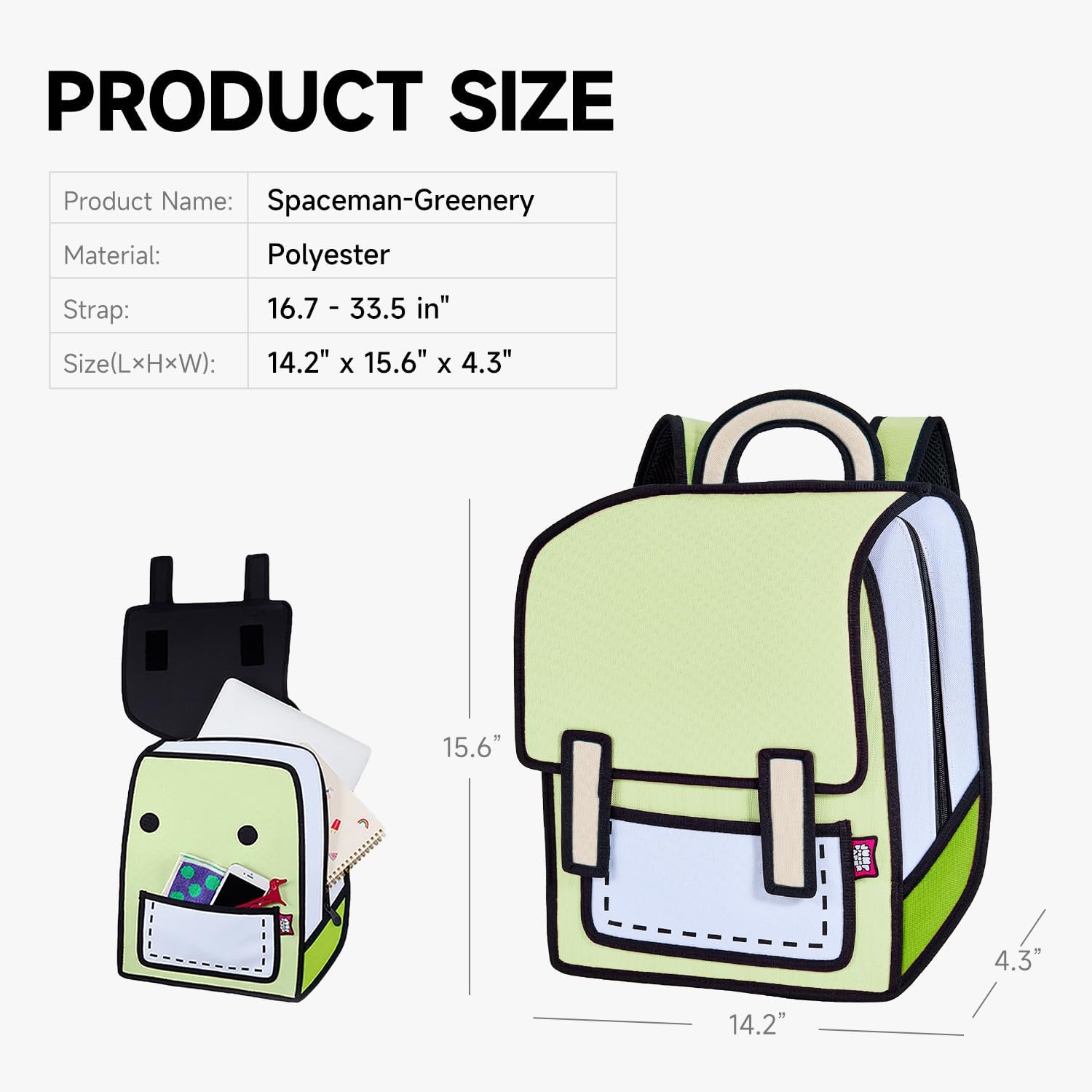 JUMPFROMPAPER 2D Cartoon Backpack (Spaceman), Fun Novelty Backpacks Bags for Adults and Senior Year, Laptop and Essentials - Image 4