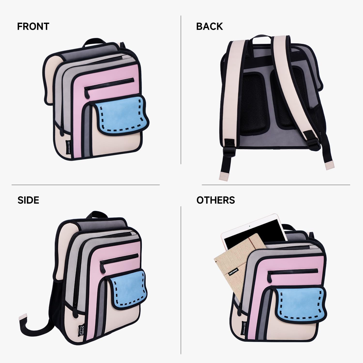 JUMPFROMPAPER Original 2D Cartoon Backpack (Flip Toast), Fun Novelty Backpacks Bags for Women, Adults and Senior Year, for Campus and Travel (Pink Dream) - Image 5