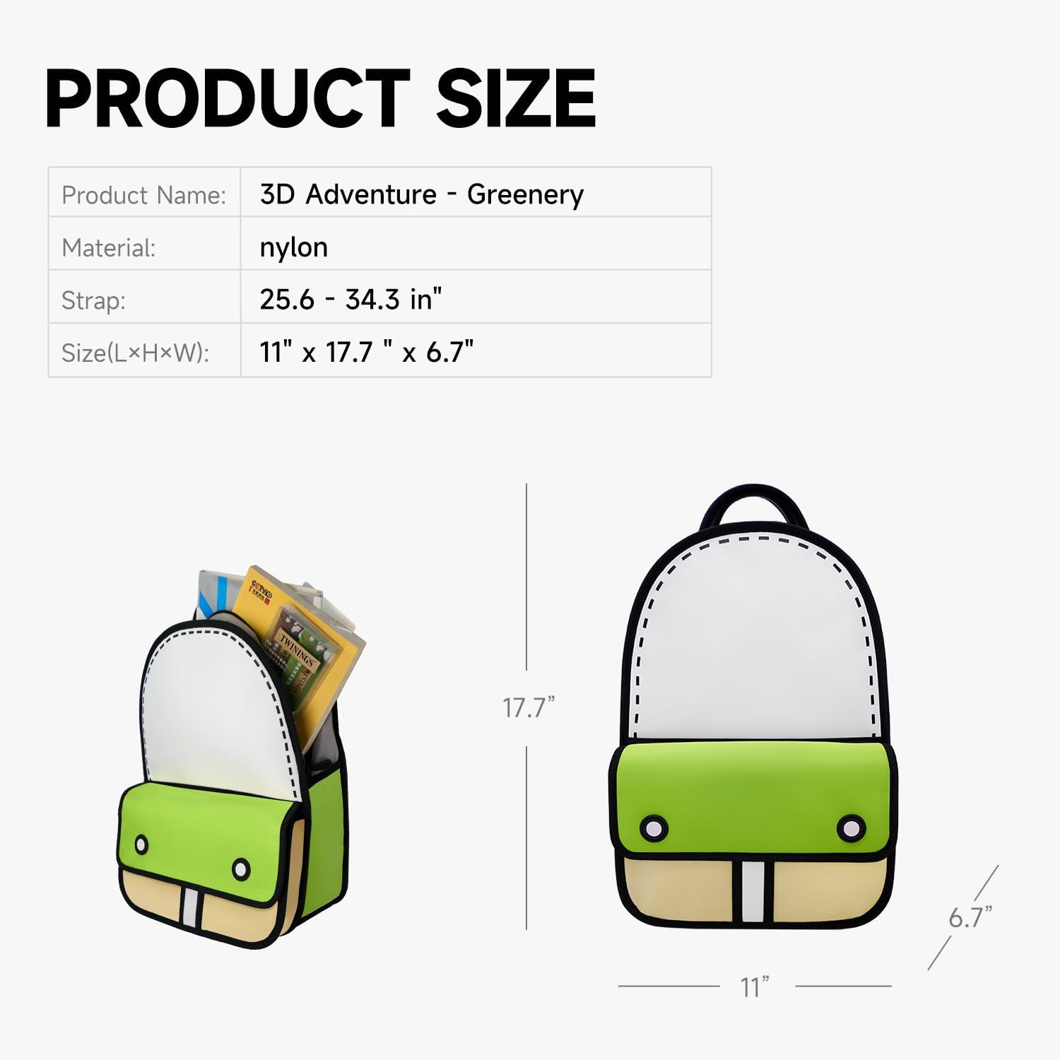 JUMPFROMPAPER Original Cartoon Backpack (3D Adventure), Fun Novelty Backpacks Bags for Adults and Senior Year (Greenery, Meduim - Classic) - Image 4