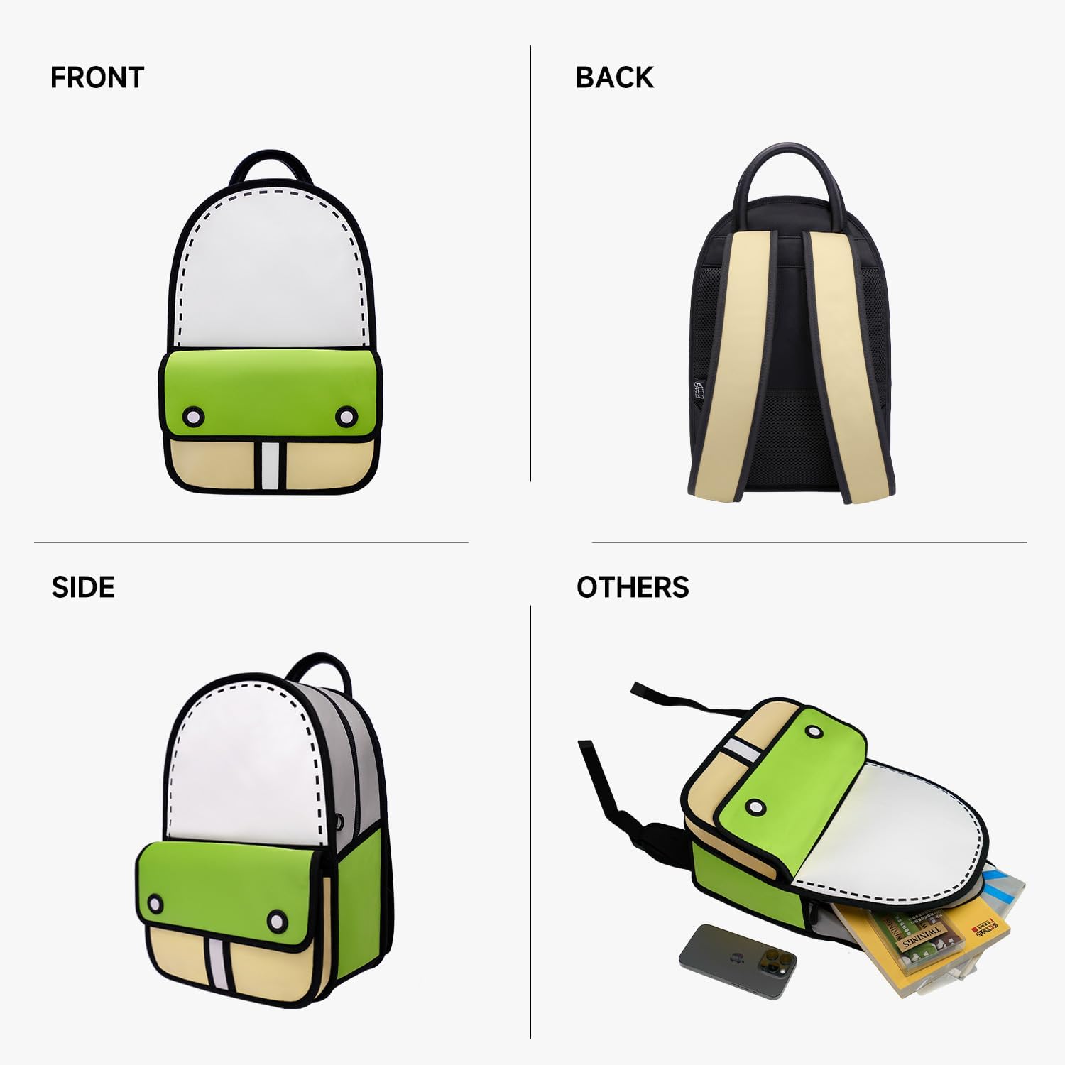 JUMPFROMPAPER Original Cartoon Backpack (3D Adventure), Fun Novelty Backpacks Bags for Adults and Senior Year (Greenery, Meduim - Classic) - Image 5