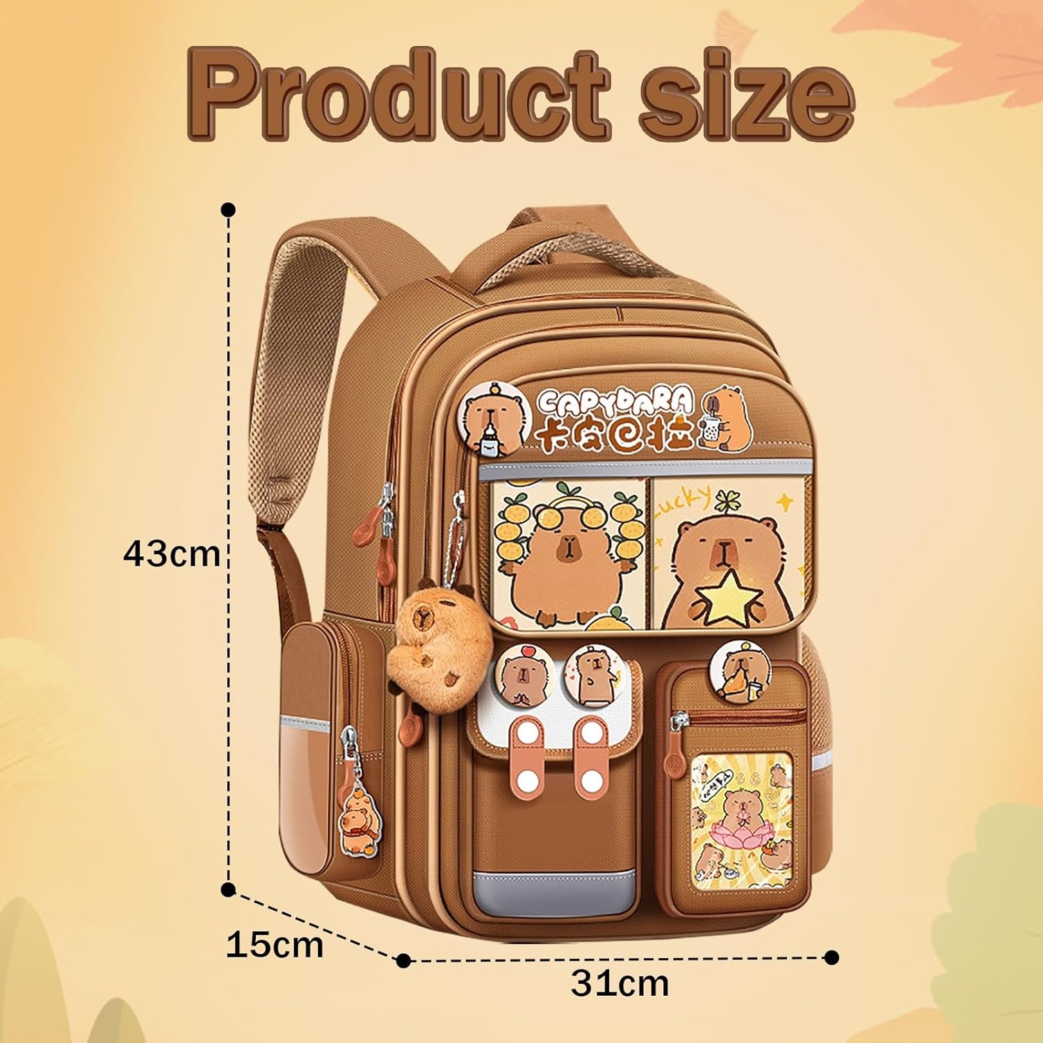 Kawaii Animal Backpack with Pencil Case - Capybara Design School Bag, Waterproof & Durable with Chest Buckle - Image 7