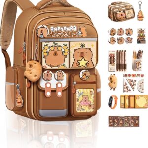 Kawaii Animal Backpack with Pencil Case - Capybara Design School Bag, Waterproof & Durable with Chest Buckle