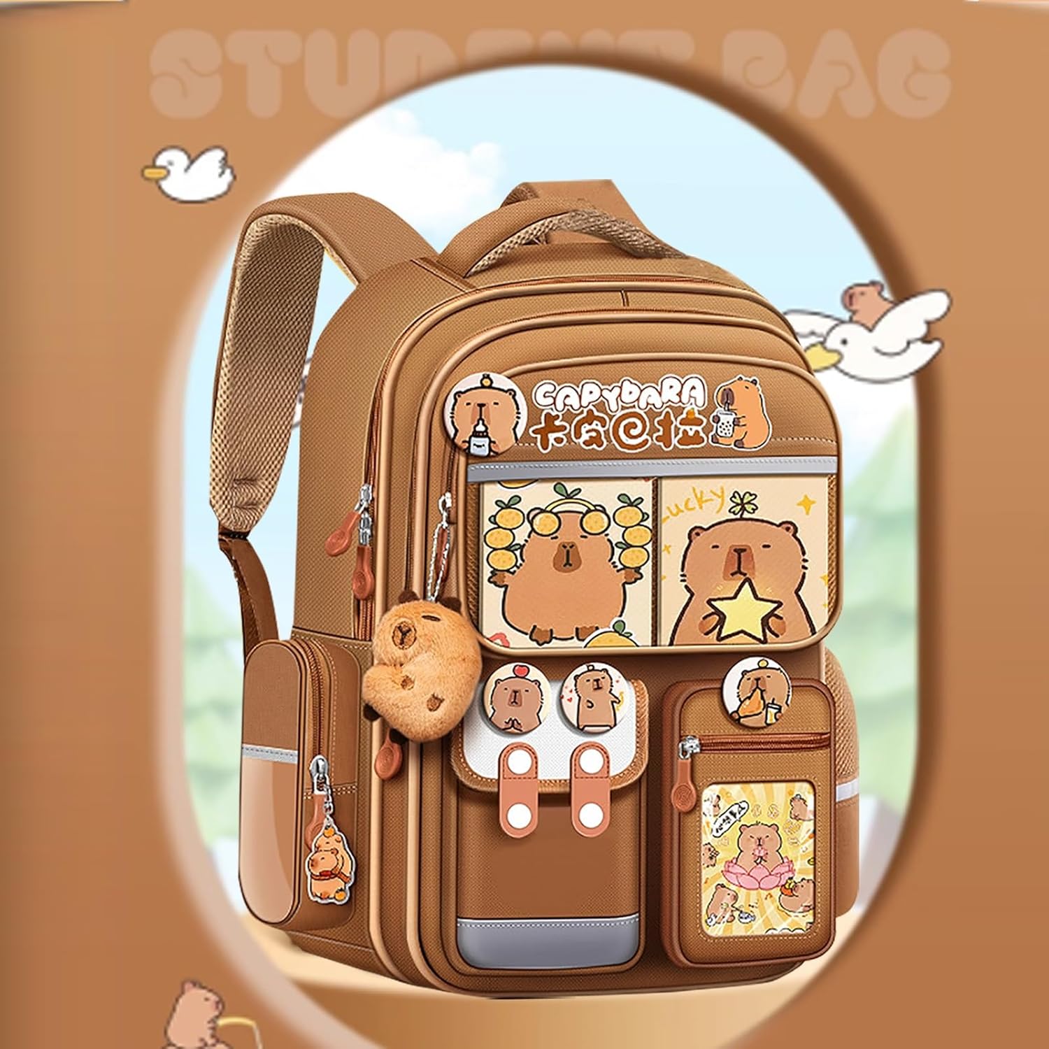 Kawaii Animal Backpack with Pencil Case - Capybara Design School Bag, Waterproof & Durable with Chest Buckle - Image 2