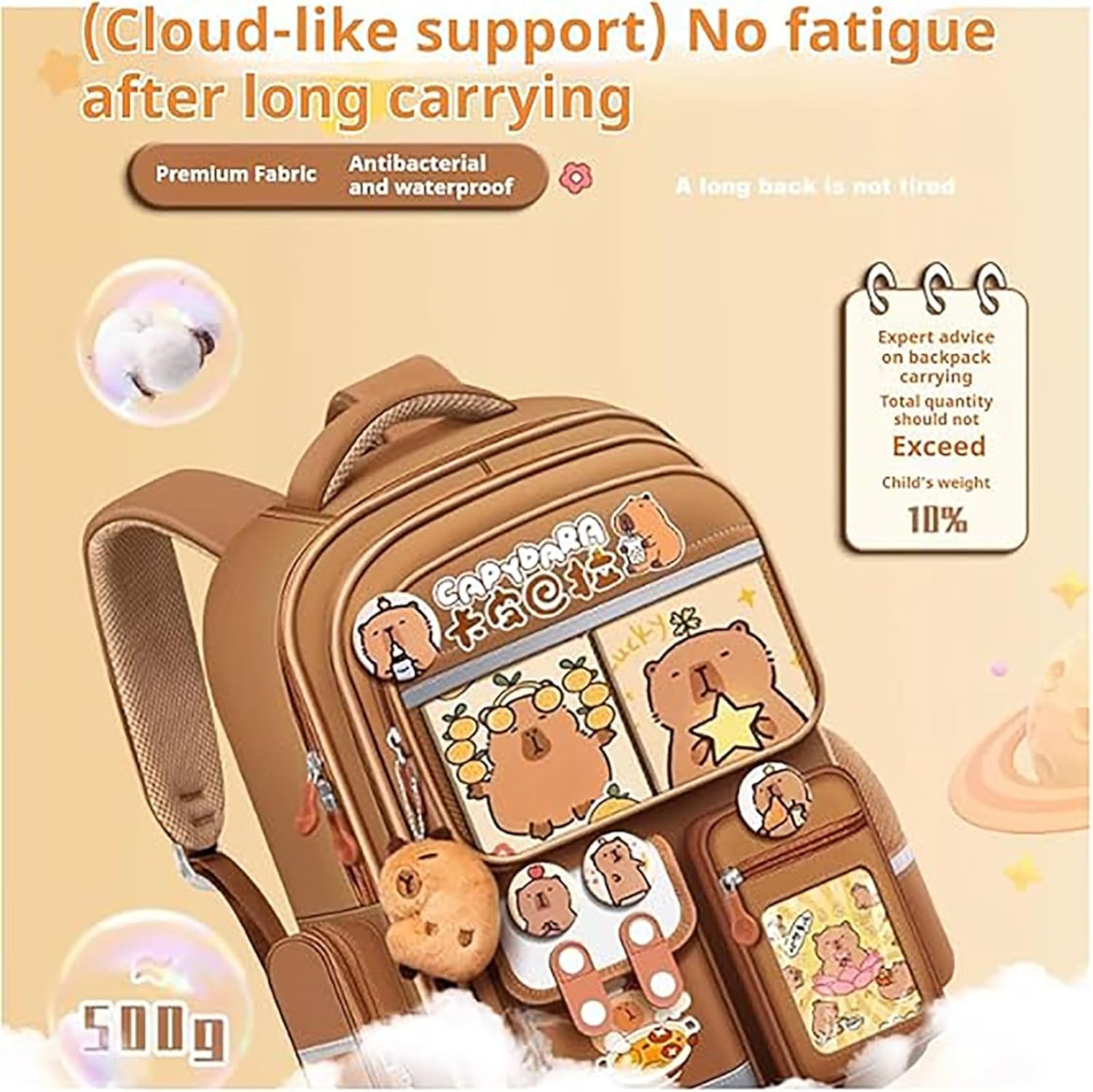 Kawaii Animal Backpack with Pencil Case - Capybara Design School Bag, Waterproof & Durable with Chest Buckle - Image 6