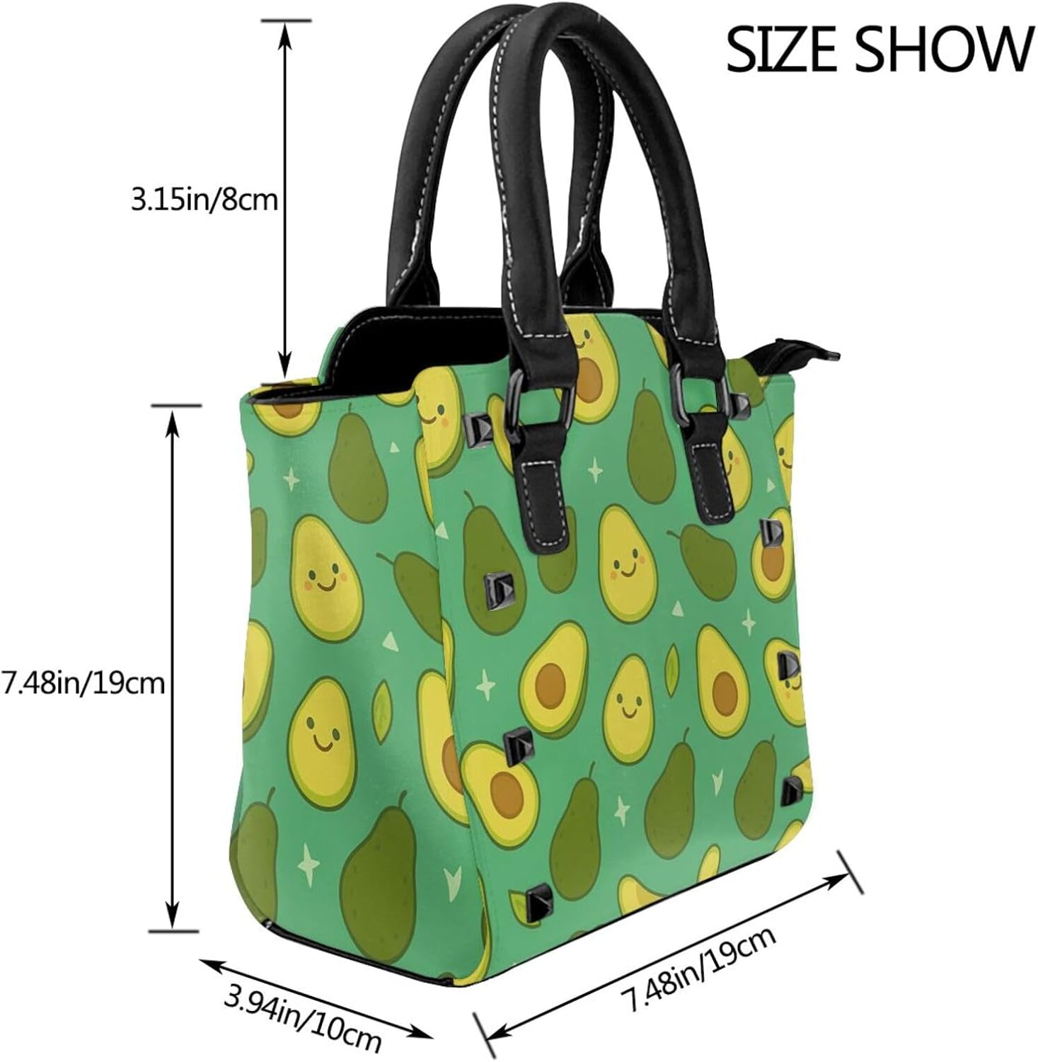 Kawaii Avocados Pu Leather Crossbody Studded Bag, Fashionable Shoulder Handbag With Detachable Shoulder Strap - Image 3