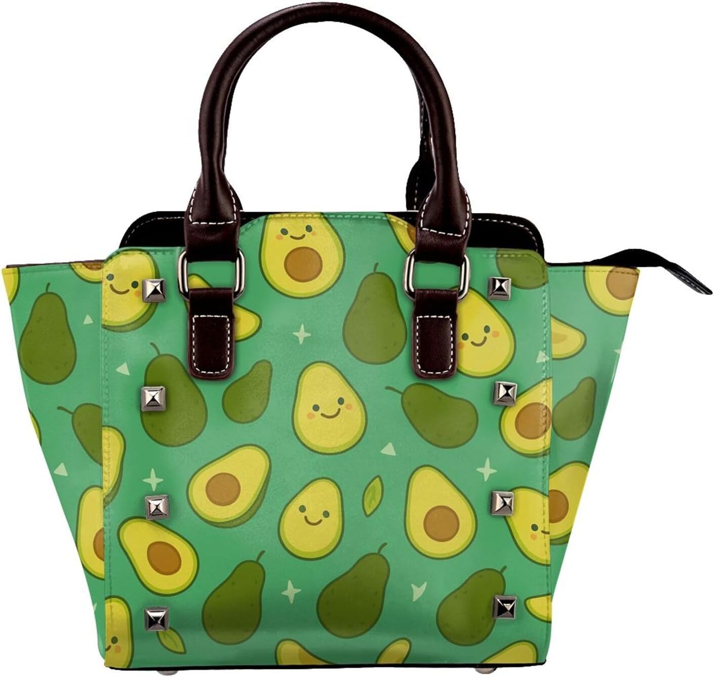 Kawaii Avocados Pu Leather Crossbody Studded Bag, Fashionable Shoulder Handbag With Detachable Shoulder Strap