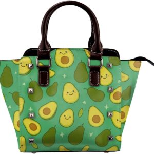 Kawaii Avocados Pu Leather Crossbody Studded Bag, Fashionable Shoulder Handbag With Detachable Shoulder Strap