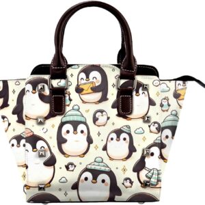 Kawaii-Emperor-Penguin Pu Leather Crossbody Studded Bag, Fashionable Shoulder Handbag With Detachable Shoulder Strap