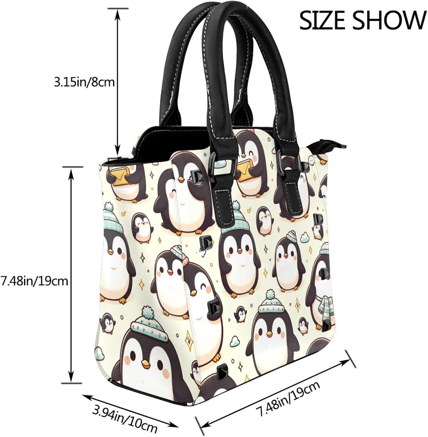 Kawaii-Emperor-Penguin Pu Leather Crossbody Studded Bag, Fashionable Shoulder Handbag With Detachable Shoulder Strap - Image 3