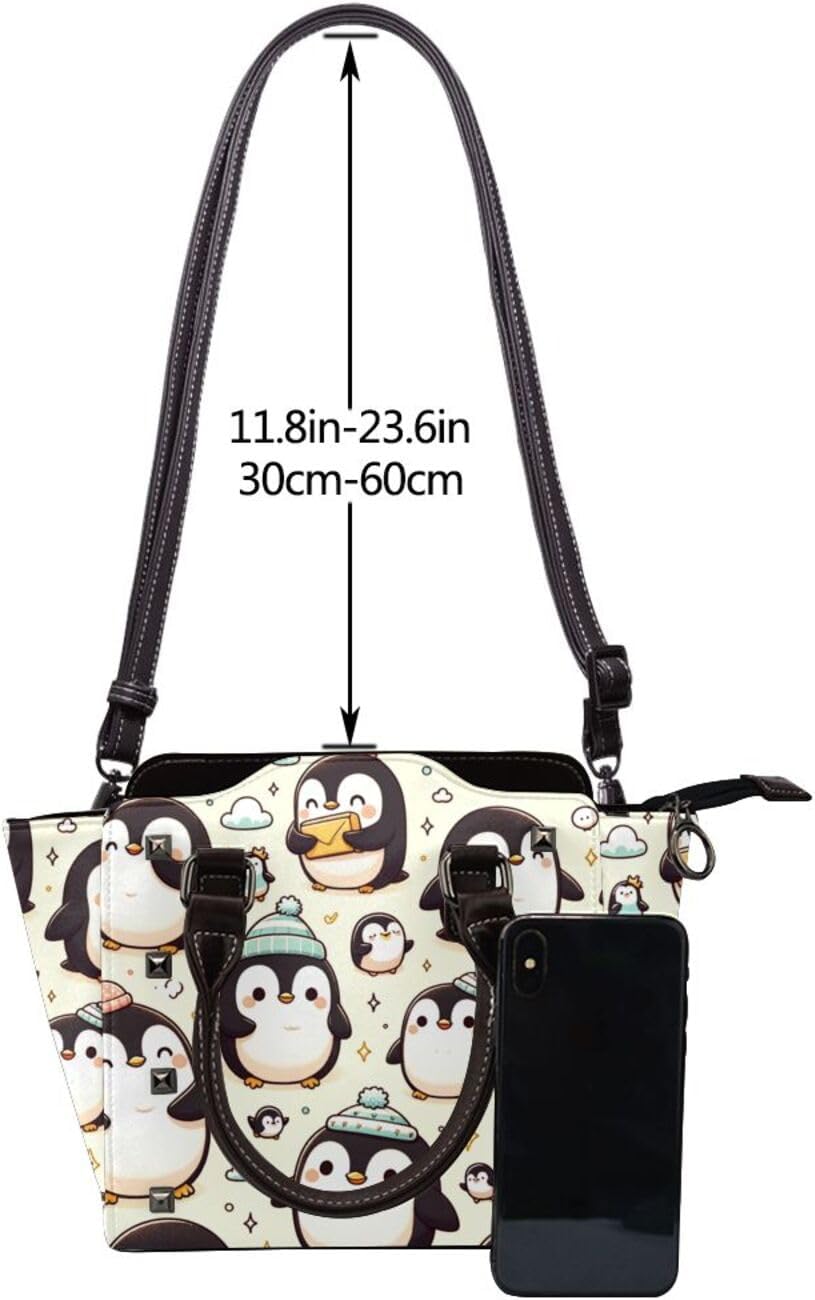 Kawaii-Emperor-Penguin Pu Leather Crossbody Studded Bag, Fashionable Shoulder Handbag With Detachable Shoulder Strap - Image 5