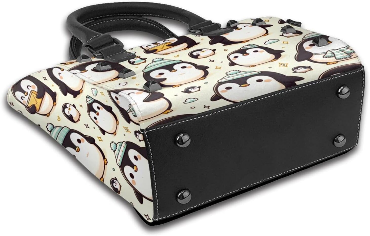 Kawaii-Emperor-Penguin Pu Leather Crossbody Studded Bag, Fashionable Shoulder Handbag With Detachable Shoulder Strap - Image 4
