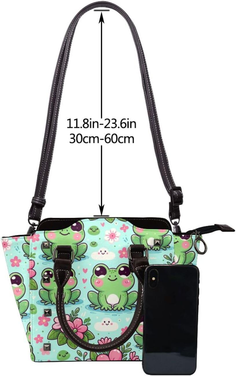 Kawaii-Frog-Flowers Pu Leather Crossbody Studded Bag, Fashionable Shoulder Handbag With Detachable Shoulder Strap - Image 5