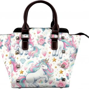 Kawaii-Horse-Twinkling-Stars Pu Leather Crossbody Studded Bag, Fashionable Shoulder Handbag With Detachable Shoulder Strap