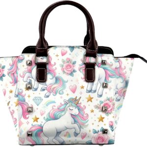 Kawaii-Horse-Twinkling-Stars Pu Leather Crossbody Studded Bag, Fashionable Shoulder Handbag With Detachable Shoulder Strap