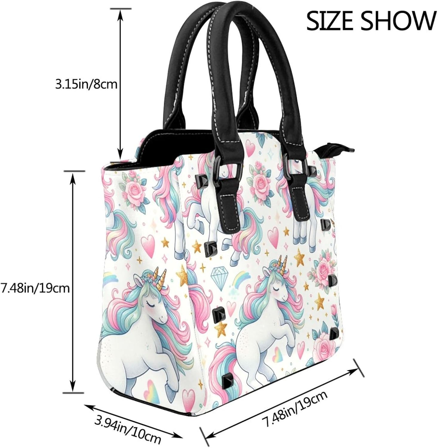 Kawaii-Horse-Twinkling-Stars Pu Leather Crossbody Studded Bag, Fashionable Shoulder Handbag With Detachable Shoulder Strap - Image 3